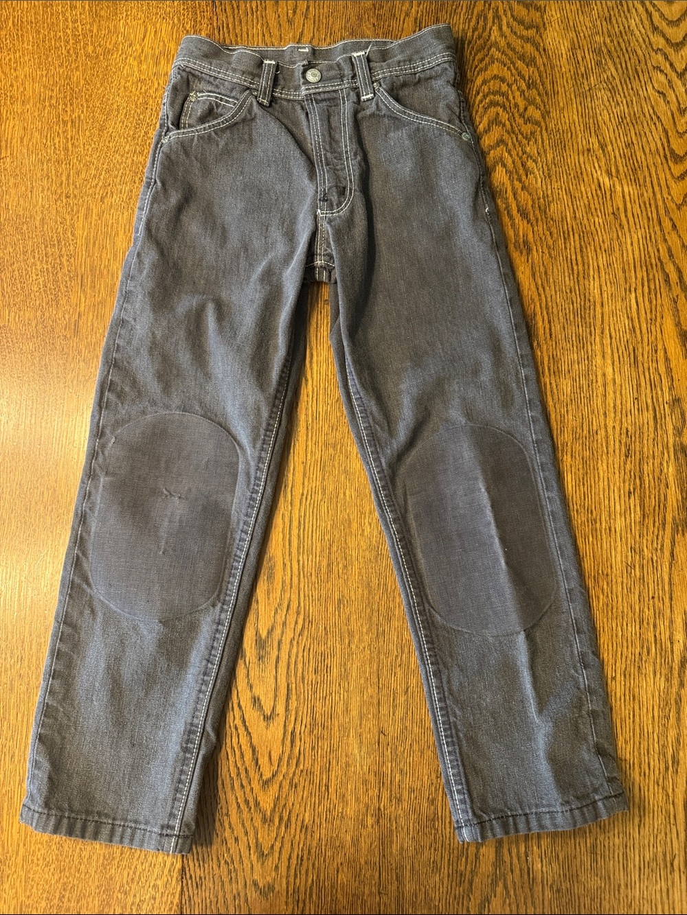 Farah Gold Strikes Boys Charcoal Straight Jeans with Knee Patches, Size 6